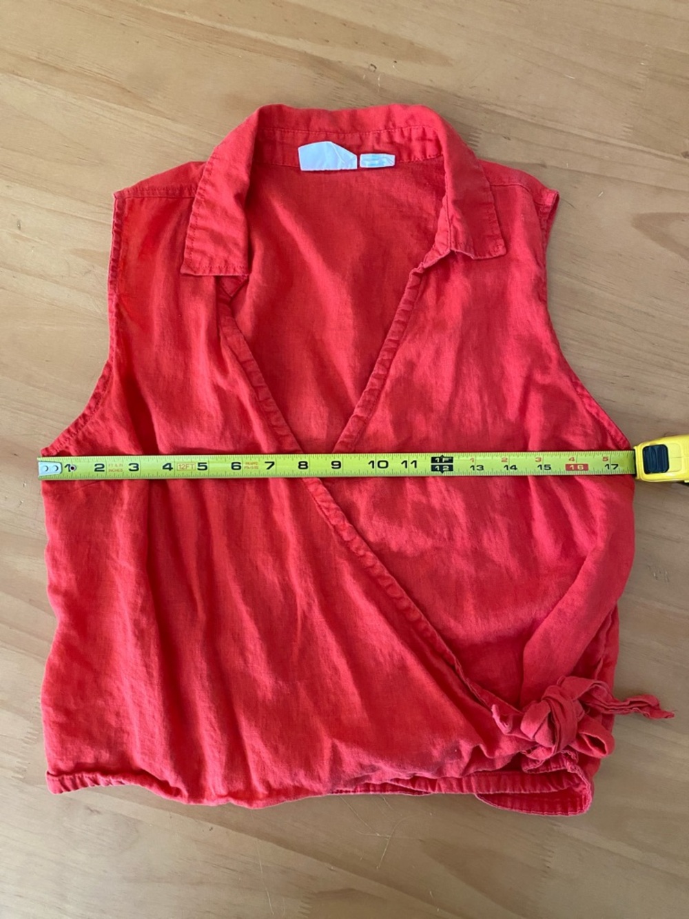 100% Linen Cynthia Rowley Red Sleeveless Wrap Top with Side Tie - Picture 8 of 9